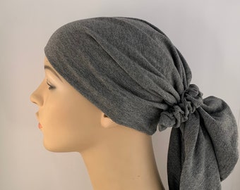 Dark grey Gypsy Headscarf for Women, Modern Hair Loss Cancer Head Scarf for long hair, Chemo Hat, Soft Cotton Lycra Hat, Chemo care package