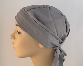 Fitted grey bandana, Hair loss Covering , Women's Hair Loss Cancer Hat, Hospital Cap, Chemo Headwear, cancer care package