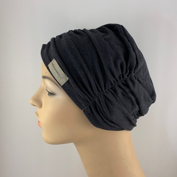 Charcoal Cancer Headwear, Pleated soft chemo cap, Cancer hat for ladies, hospital hat, Chemo Cap for ladies, chemo and cancer care package