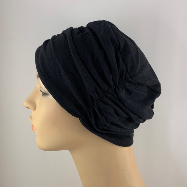 Black Cancer Headwear, Soft Chemo Beanie Cap, Pleated Beanie Cancer Head Wrap, Cancer Patient hospital Hat for Ladies, chemo care package