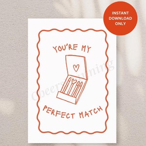 Cartão de aniversário de dia dos namorados - 'Você é meu par perfeito' Download instantâneo, cartão de casal fofo, bilhete de amor para impressão, perfeito para ele ou ela