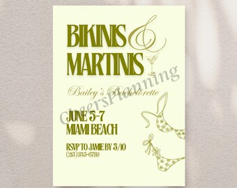 Bikinis and Martinis | Custom Invitation Template | Bachelorette Party, Beach Bachelorette, Bride To Be, Tropical Party, Party Themes