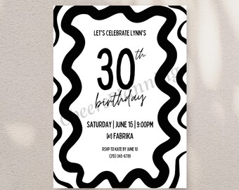 Groovy 30th Birthday Invitation Template (Digital Download)