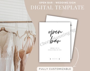 Customizable Open Bar Wedding Sign Template (Digital Download)