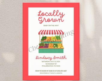 Locally Grown Baby Shower Invitation Template: Farmer's Market Theme (Canva Editable)