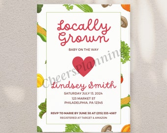 Locally Grown Baby Shower Invitation Template: Farmer's Market Theme (Canva Template)