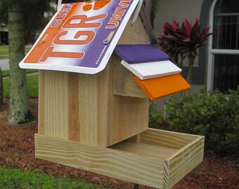 Clemson University Tigers Handmade Novelty Bird Feeder with License Plate Roof
