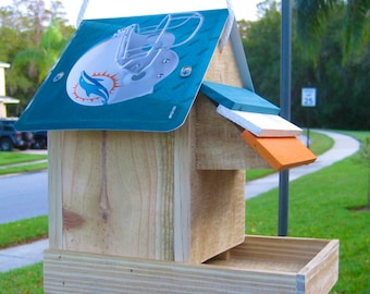 Miami Dolphins Football Handmade Novelty Bird Feeder with License Plate Roof