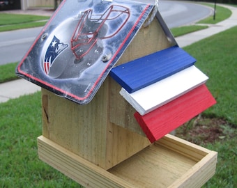 New England Patriots Football Handmade Novelty Bird Feeder with License Plate Roof