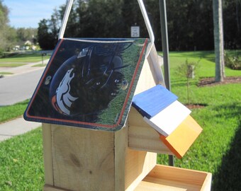 Denver Broncos Football Handmade Novelty Bird Feeder with License Plate Roof