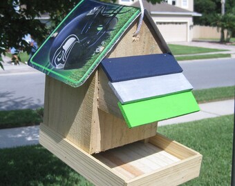 Seattle Seahawks Football Handmade Novelty Bird Feeder with License Plate Roof