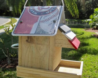 Washington Nationals Baseball Bird Feeder: Handmade Wood with License Plate Roof