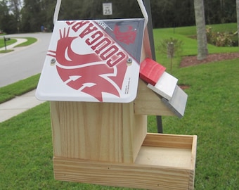 Washington State University Cougars Handmade Novelty Bird Feeder with License Plate Roof