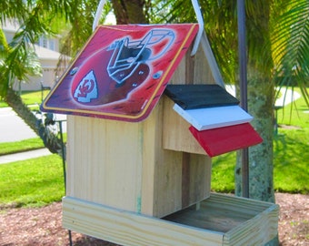 Kansas City Chiefs Football Handmade Novelty Bird Feeder with License Plate Roof