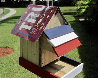 Trump Handmade Novelty Bird Feeder with Aluminum Plate Roof, Patriotic Decor