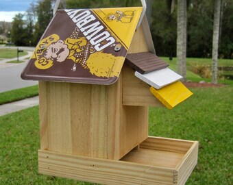 University of Wyoming Football Handmade Novelty Bird Feeder with License Plate Roof