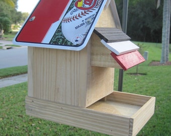 St. Louis Cardinals Baseball Handmade Novelty Bird Feeder with License Plate Roof