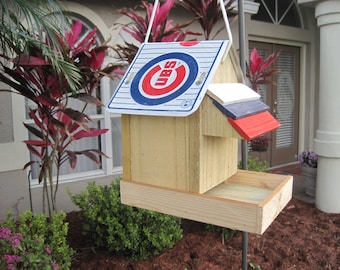 Chicago Cubs Baseball Handmade Novelty Bird Feeder with License Plate Roof