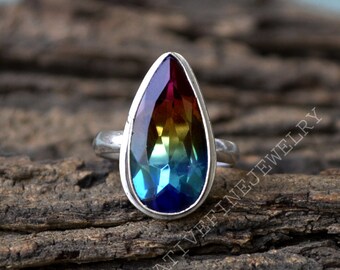 925 Solid Silver Ring Pear Cut Gemstone Ring For Women Tourmaline Women ring Natural Brown Tourmaline Ring Christmas Or New Year Gift