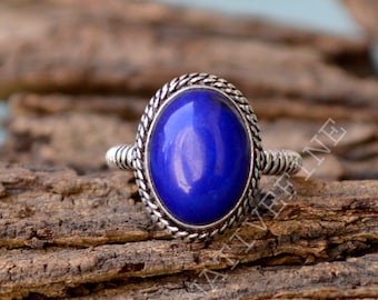 Anillo de lapislázuli natural: bisel de plata de ley 925