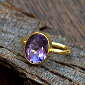 Amethyst gemstone gold ring, 14k yellow gold Amethyst ring,February birthstone gift ring,gold ring, gift fot her, Purple Amethyst Gold Ring