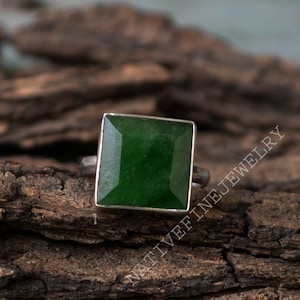Natural Emerald Ring, Bezel Setting Statement Ring, 925 Sterling Silver Ring, Square Cut Emerald Gemstone Ring ,Unisex Gift Emerald Ring