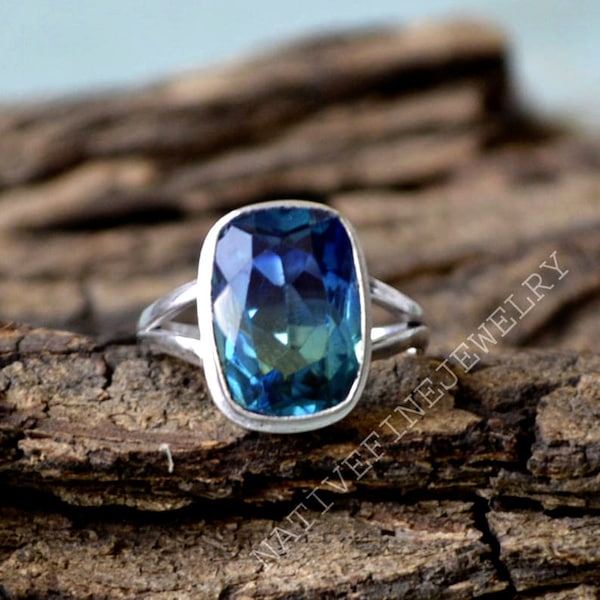 Cushion Cut Tourmaline Quartz Ring: 925 Sterling Silver Birthstone Jewelry