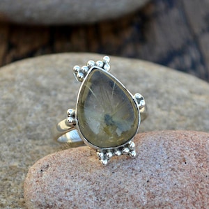 Rutilated Quartz Ring -Rutilated 925 Sterling Silver Ring -Rutilated Quartz Ring -Quartz Ring -Rutilated Quartz Gift Jewelry- Designer Ring