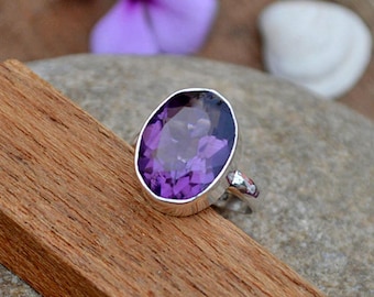 Oval Amethyst Ring: 925 Sterling Silver Bezel Setting, February Birthstone