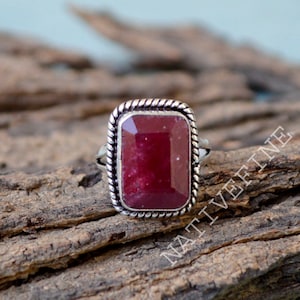 Ruby Gemstone Ring, Bezel Setting Statement Ring, 925 Sterling Silver Ring, Cushion Faceted Red Ruby Gemstone Ring ,Designer Gift Ring