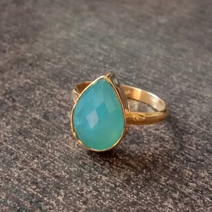 Aqua Chalcedony Ring -925 Sterling Silver Yellow Gold Ring -Chalcedony Ring -Birthstone Ring -Yellow Gold Chalcedony Ring- Gemstone Jewelry
