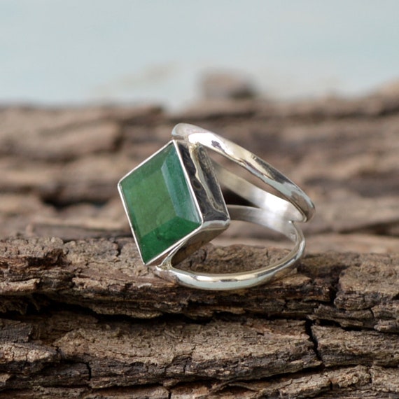 Koral Jewelry Square Emerald Ring - 925 Sterling Silver Vintage Boho Style (Size 8) - View #9