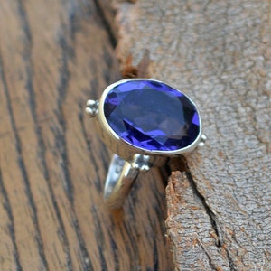 Tanzanite Ring, 925 Sterling Silver Ring, Tanzanite Quartz Ring, Violet Blue Ring ,Statement Ring, Designer Classic Ring, Yellow Gold Ring