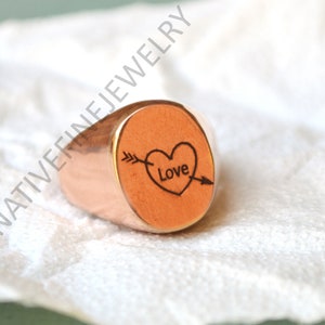 Personalised Heart Signet Ring -Initial Heart Ring -Art Of Love Symbol Ring -Gift for Her -Engraved Sterling Silver Ring -Custom Engraved