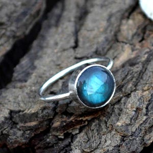 Natural Labradorite Gemstone Ring, Round Ring, 925 Sterling Silver Ring, Labradorite Ring, Birthstone Tiny Ring, Handmade Gift For Love
