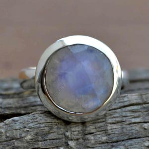 Rainbow Moonstone Ring, Round Faceted Moonstone Ring, 925 Sterling Silver Ring, Moonstone Ring, June Birthstone Ring, Bezel Set Gift Ring