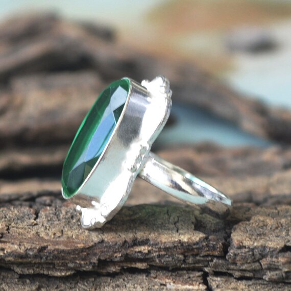 Oval Emerald Ring: Bezel Set 925 Sterling Silver, Floral Design - Etsy