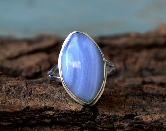 Marquise Blue Lace Agate Ring: 925 Sterling Silver Gemstone Jewelry