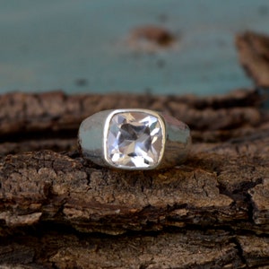 Rock Crystal Gemstone Ring- 925 Sterling Silver Ring- Cushion Crystal Ring- Birthstone Gift Ring- Crystal Ring- Clear Stone Ring- Fine Ring