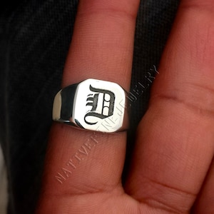 Anillo de letras de plata para hombres, anillo inicial familiar personalizado para hombres, regalos de aniversario para el esposo, mejor regalo para el día del padre, anillo personalizado