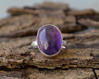 Natural Amethyst Gemstone Ring, 925 Sterling Silver Ring, Purple Amethyst Cabochon Ring, Statement Ring ,February Birthstone Gift Ring