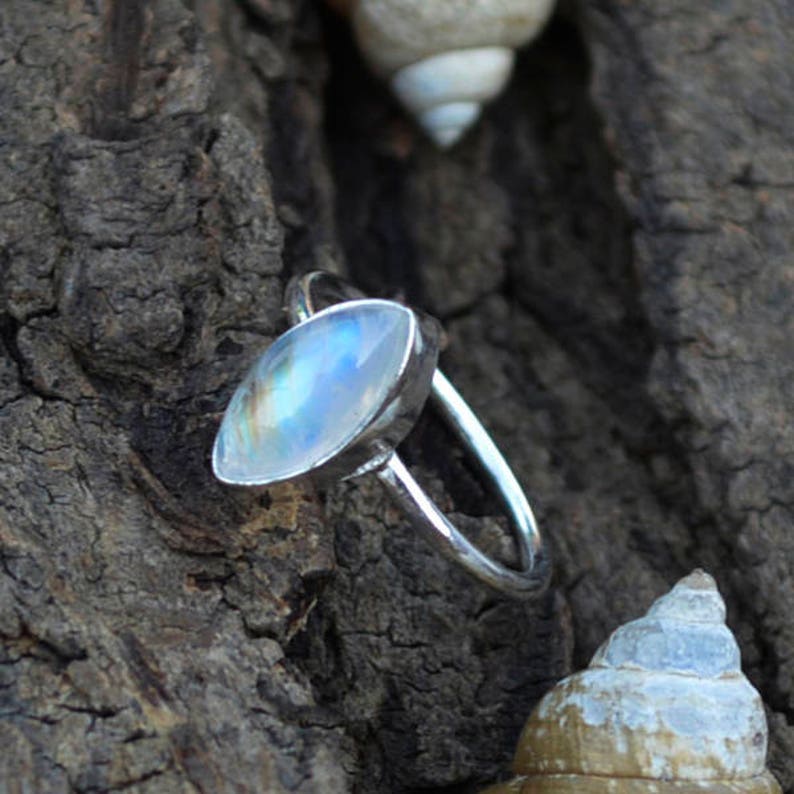 June Birthstone Tiny Ring Christmas Sale Rainbow Moonstone Gemstone Ring 925 Sterling Silver Ring Gift For Love Blue Fire Moonstone Ring