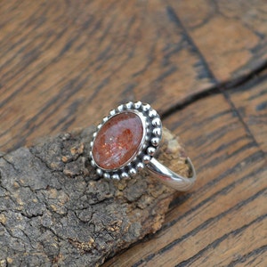 Sunstone Gemstone Ring Oregon Sunstone Cabochon Ring Sunstone Jewelry Sunstone and 925 Sterling Silver Ring Orange Sunstone Ring image 1