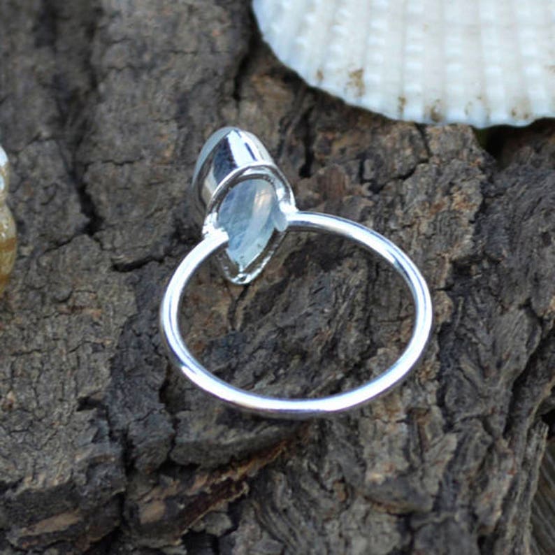 June Birthstone Tiny Ring Christmas Sale Rainbow Moonstone Gemstone Ring 925 Sterling Silver Ring Gift For Love Blue Fire Moonstone Ring