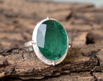 Oval Emerald Ring: Bezel Set, 925 Sterling Silver, Artisan Jewelry
