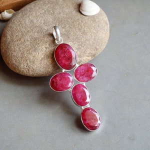 Natural Ruby Gemstone Pendant - Artisan Handmade Cross Shape - 925 Sterling Silver Pendant - Red Gemstone Pendant - Birthstone Gift Jewelry