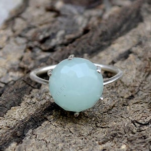 Rose Cut Aqua Chalcedony Ring, Round Chalcedony Ring, 925 Sterling Silver Ring, Prong Set Ring, Aqua Ring, Gift For Her, Chalcedony Ring