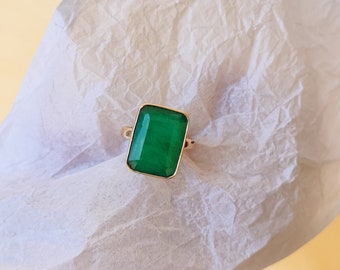 Natural Emerald Gold Ring-9K,14K,18K Solid Gold Rings-Natural Gemstone Gold Ring -Gold Wedding Ring -Yellow Gold Ring- May Birthstone Ring