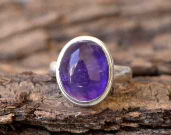 Natural Oval Cab Amethyst Ring, Purple Gemstone Ring, Bezel Artisan Ring, February Birthstone Ring Jewelry, Lovely Amethyst Gemstone Ring