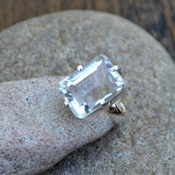 Bague en cristal de roche veritable bague en argent sterling 925 bague cadeau en pierre precieuse transparente bague octogonale bague transparente bague de declaration bague en or jaune Etsy France